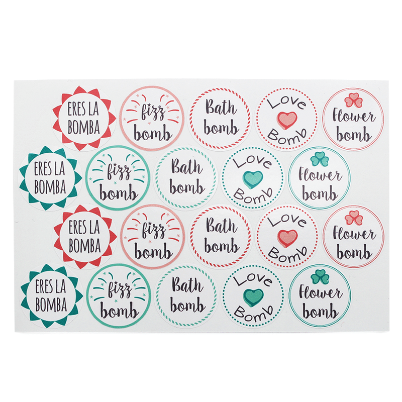 Stickers for coral bath bombs and mint