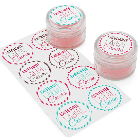 Adhesive labels for lip scrub