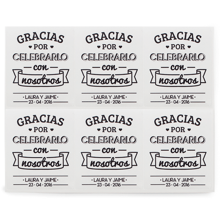 Pegatinas personalizadas gracias por celebrarlo con nosotros