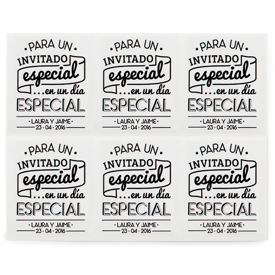 Pegatinas personalizadas para un invitado especial en un dia especial