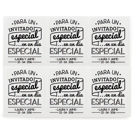 Pegatinas personalizadas para un invitado especial en un dia especial