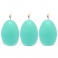 Velas azules con forma de huevo hechas con el molde para velas 3 huevos.