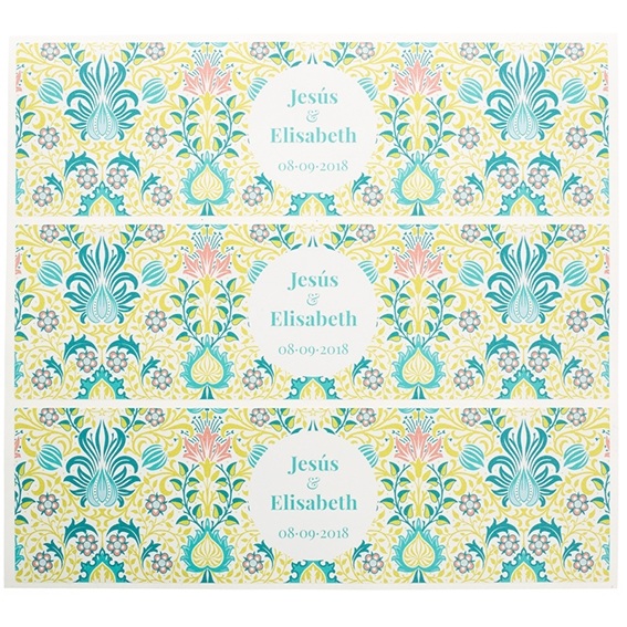 Pegatinas personalizadas flores persa mostaza y verde