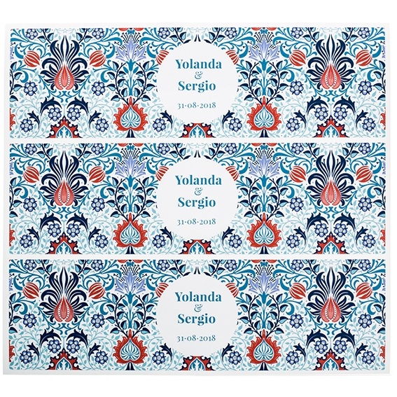 Personalized stickers Persian flowers red and blue