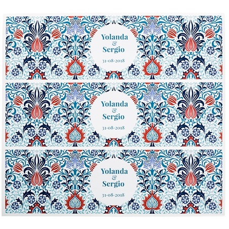 Personalized stickers Persian flowers red and blue