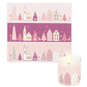Small plum-colored snowy village stickers