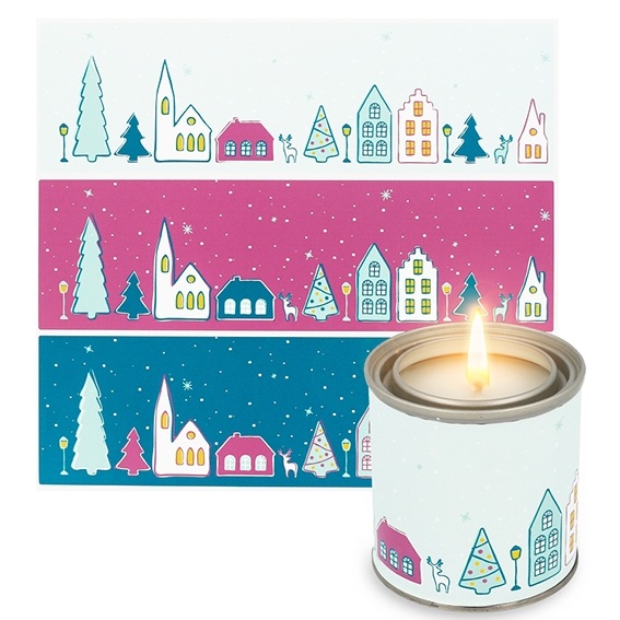 Green Christmas stickers for canned candles