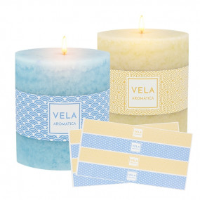 Stickers cintas azules y amarillas para velas