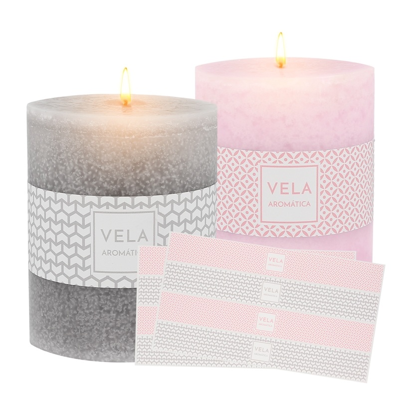 Grey and pink stickers for scented candles