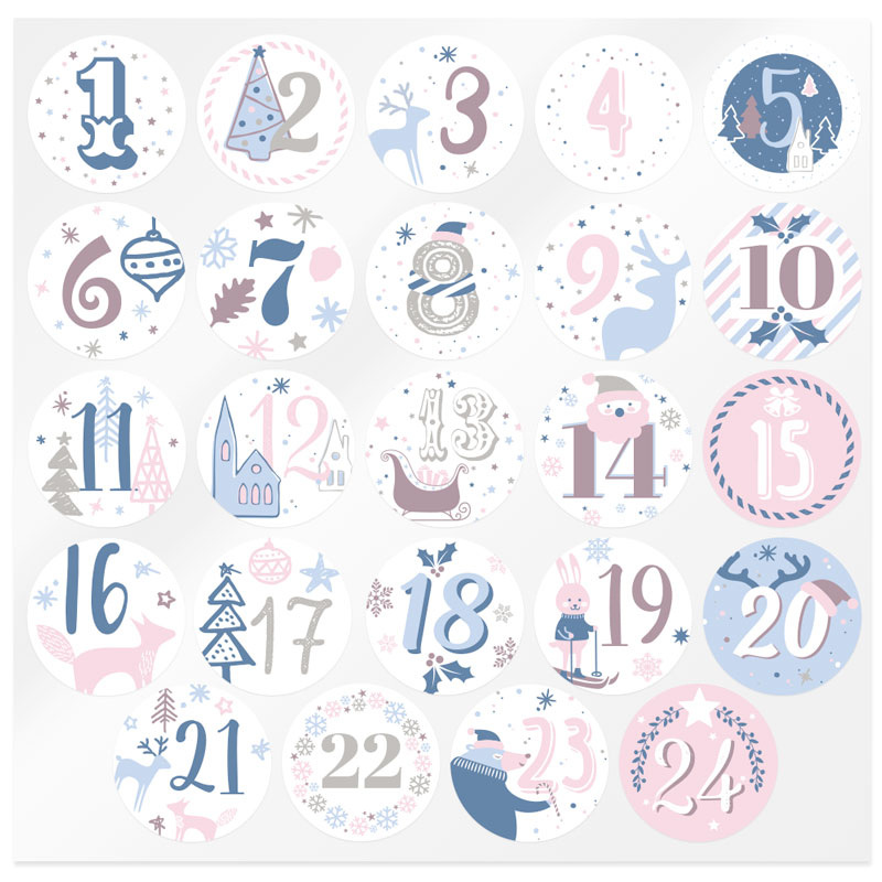 Pink and blue advent calendar stickers