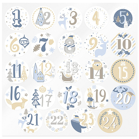 Blue and gold advent calendar stickers
