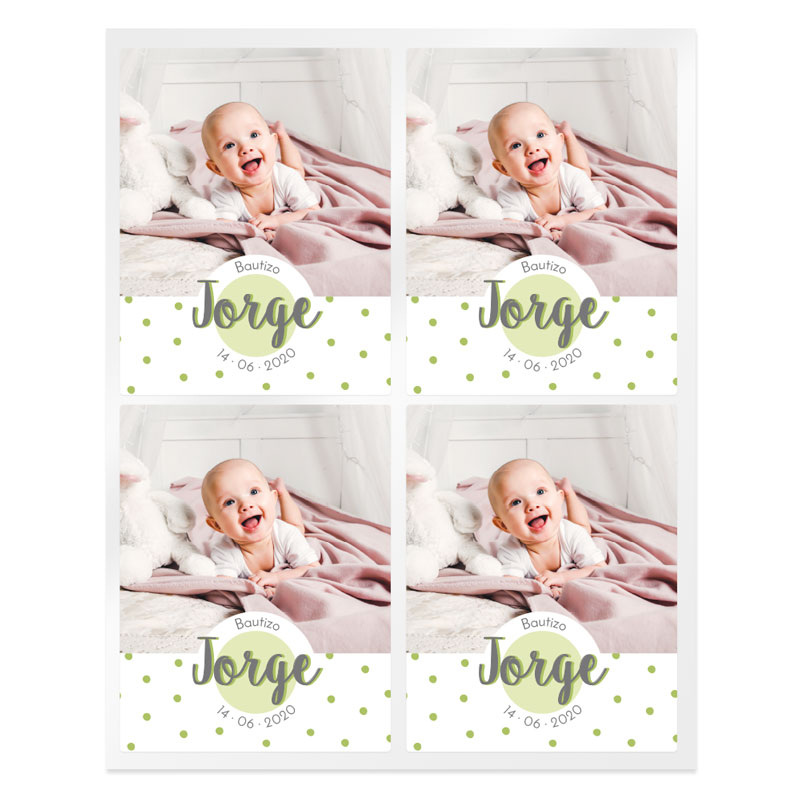 Personalized green polka dot stickers with photo