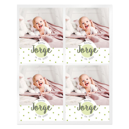 Personalized green polka dot stickers with photo