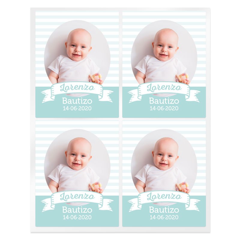 Personalized green striped stickers with photo