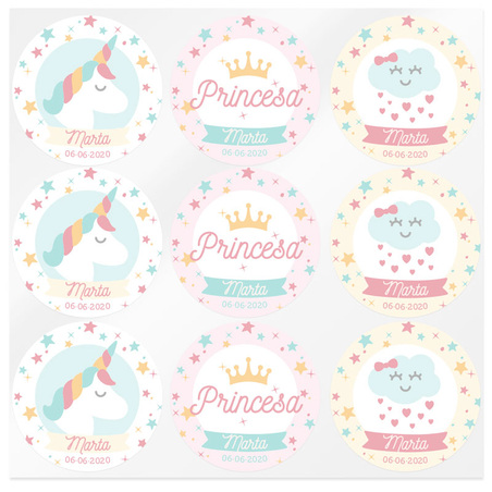 Pegatinas personalizadas unicornio y princesa
