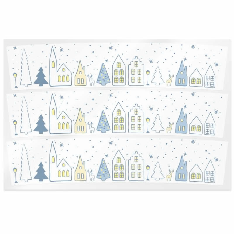 Transparent snowy village Christmas stickers