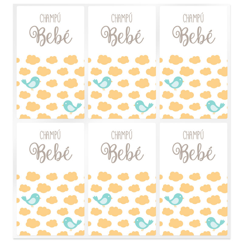 Pegatinas champu bebe naranja y mint