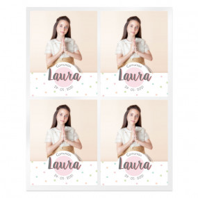Personalized communion polka dot stickers with photo