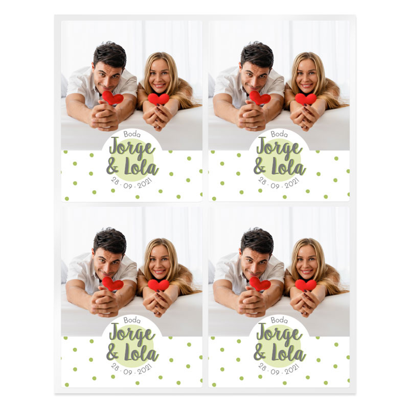 Stickers green polka dots personalized weddings with photo
