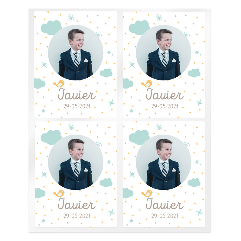 Personalized communion green cloud stickers with photo