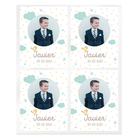 Pegatinas nubes verdes comunion personalizadas con foto