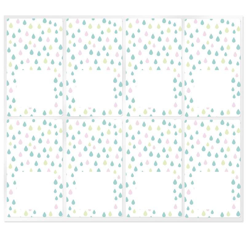 Rectangular stickers colored droplets