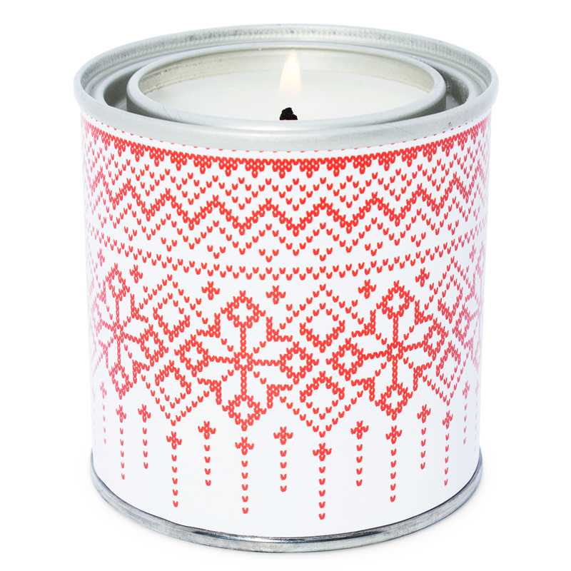 Red stickers Christmas print candles in can